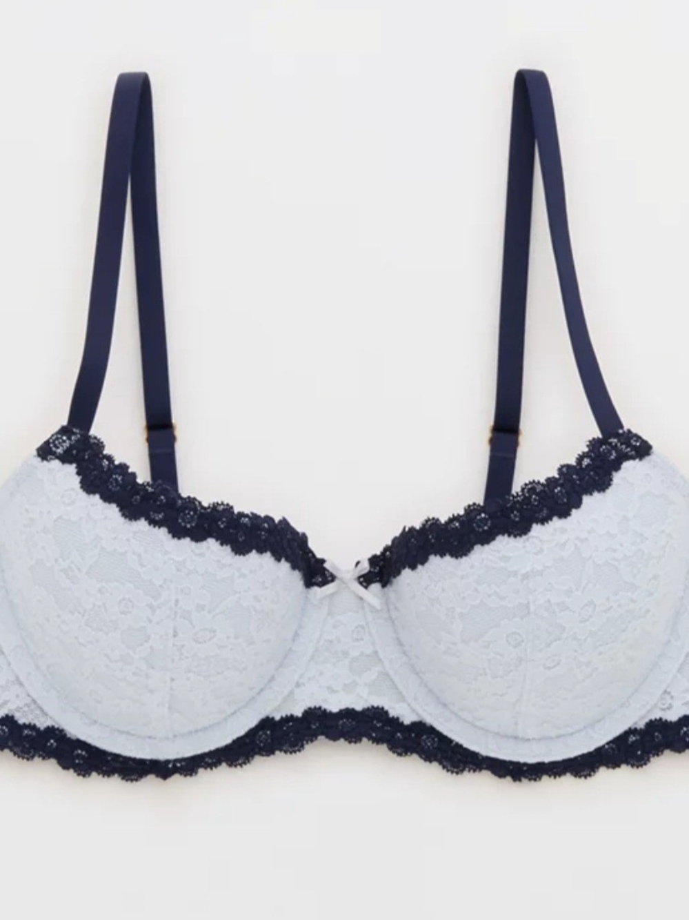 Aerie Light Blue Lace Bra with Navy Lace Trim